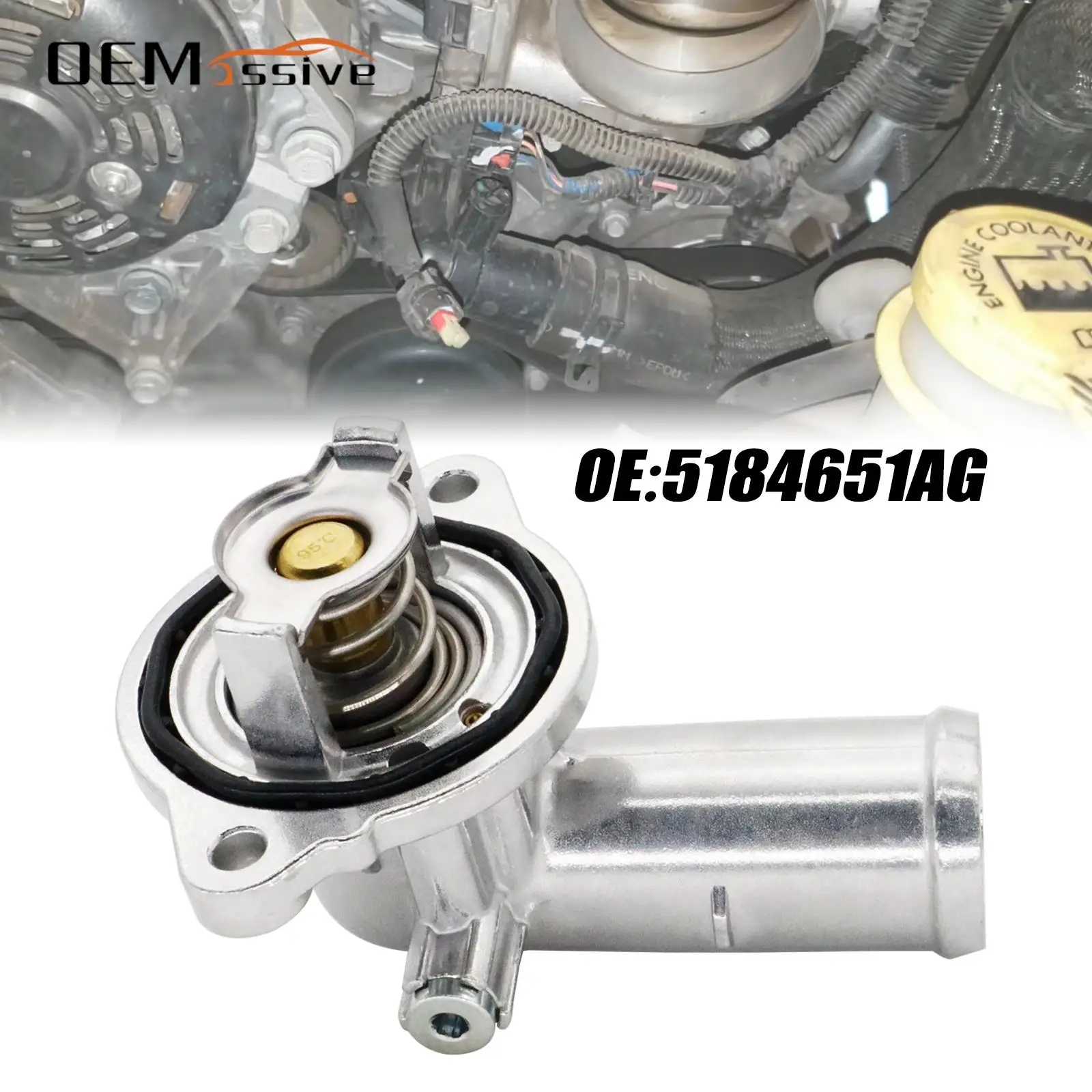 Coolant Filler Neck Assembly Radiator Coolant Tank Cap Car Radiator Cap Car Radiator Water Tank Cover Coolant Aluminum Thermostat Housing For Jeep Wrangler JK Grand Cherokee 2011- Chrysler 3.6L 5184651AG 5184655AH P0128