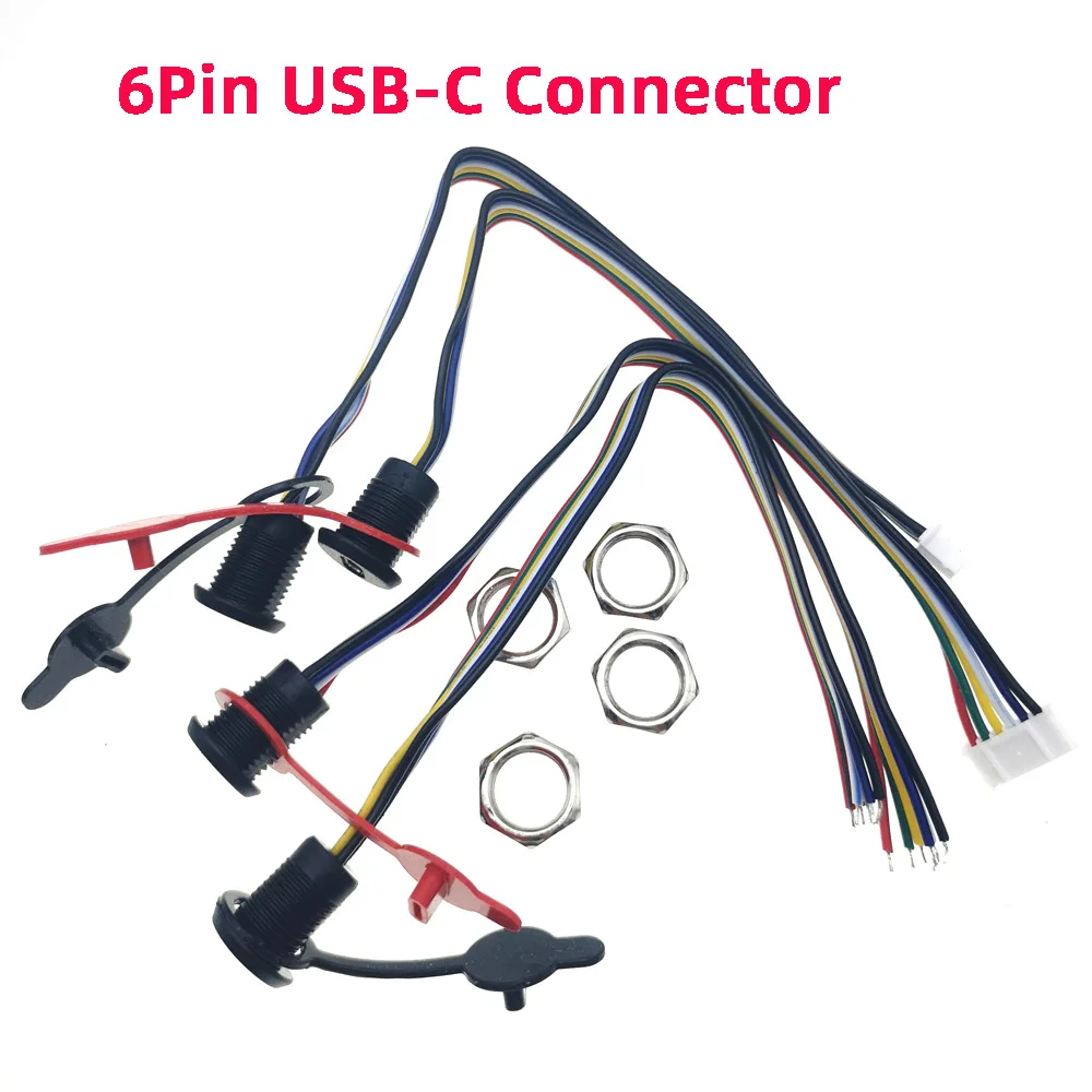 25 Stück 6-Pin USB-C-Steckverbinder Typ-C Wasserdichte Buchse mit CC1/CC2-Kabel PH 2.0 Mutterverriegelung Panelmontage TPC Schnellladeanschluss – Detail 13