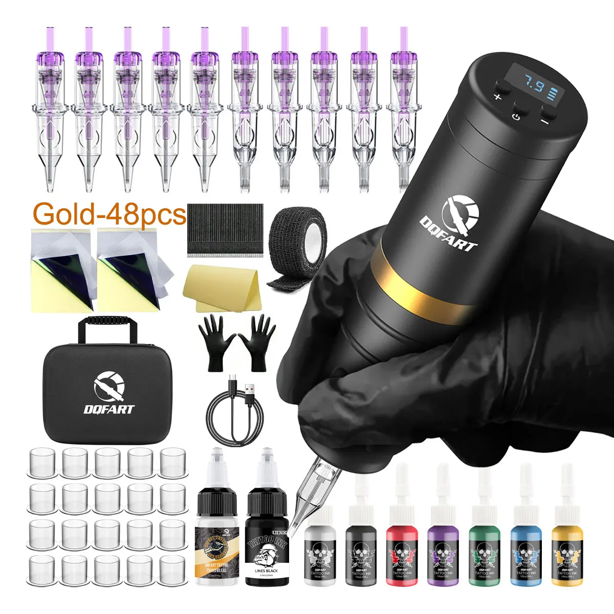 dqfart ワイヤレスタトゥーマシン本体 インクセット DQFART Wireless Tattoo Machine Set Professional T1 Tattoo