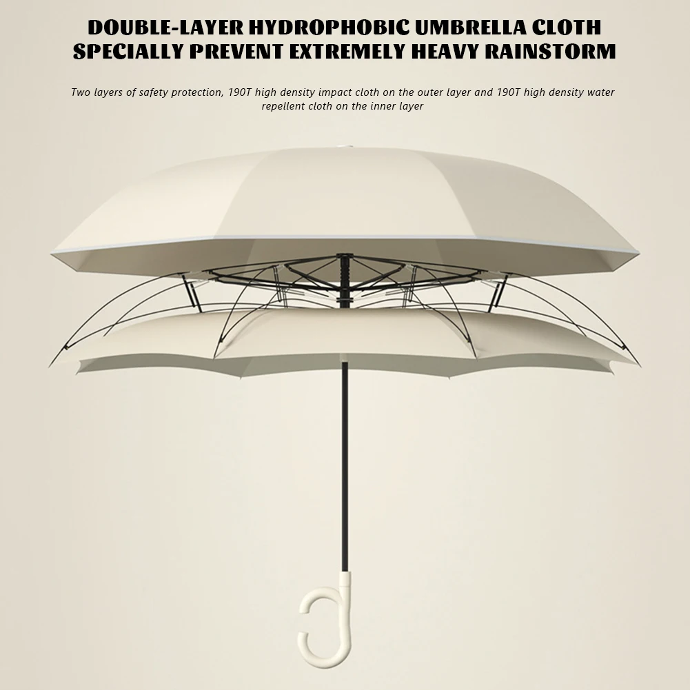 Reverse Folding Automatic Umbrellas Double Layer Waterproof C-shape Handle Umbrella Outdoor Wind and Water Resistant