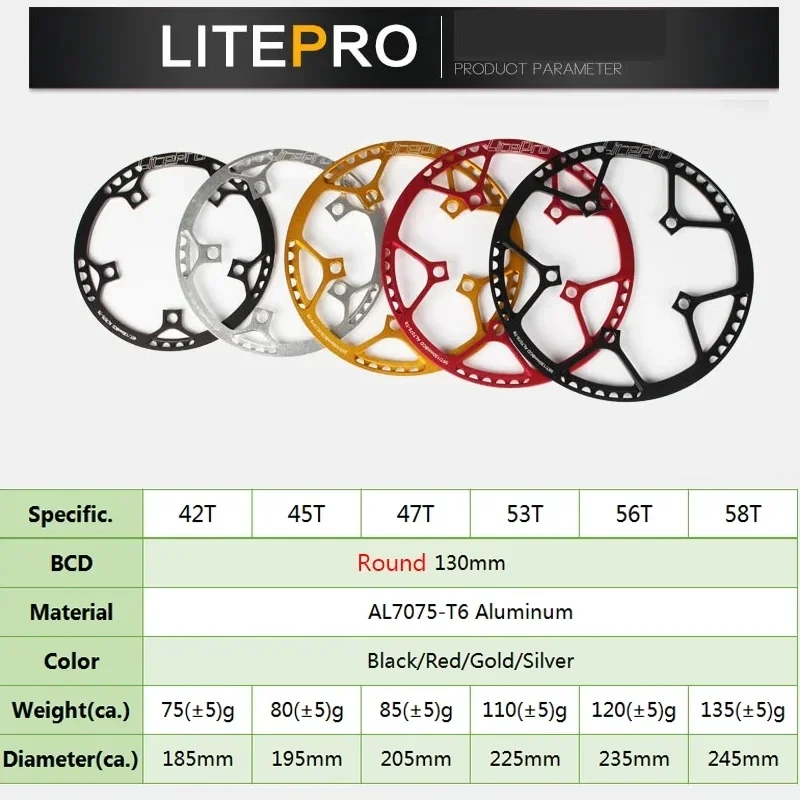 Litepro 130BCD Fahrrad Kurbelgarnitur Aluminiumlegierung Faltrad Kurbelgarnitur 45T 47T 53T 56T 58T 130 BCD Rennrad Kurbelgarnitur – Detail 1