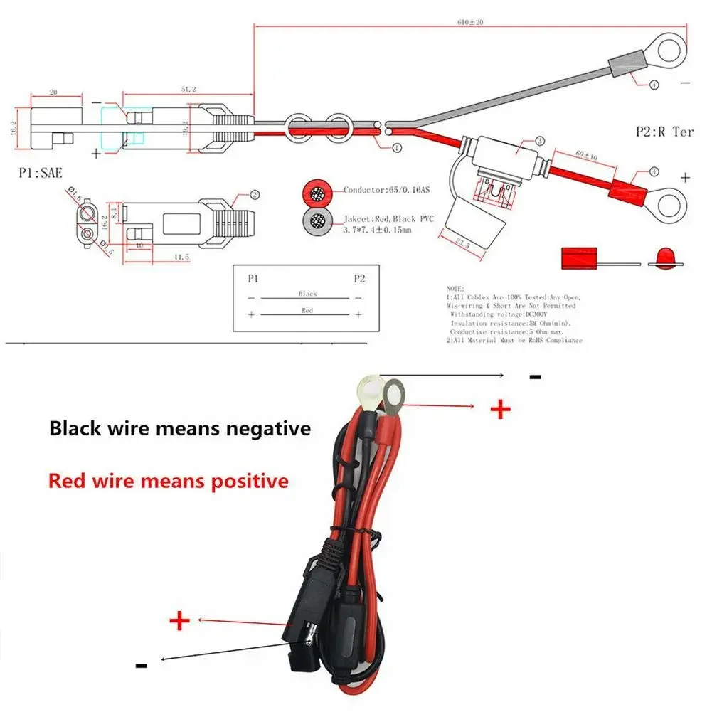 battery charger adapter 2 Piece Quick Release SAE Cable Fuse Terminal O Connector Extension Wire 16AWG Terminal