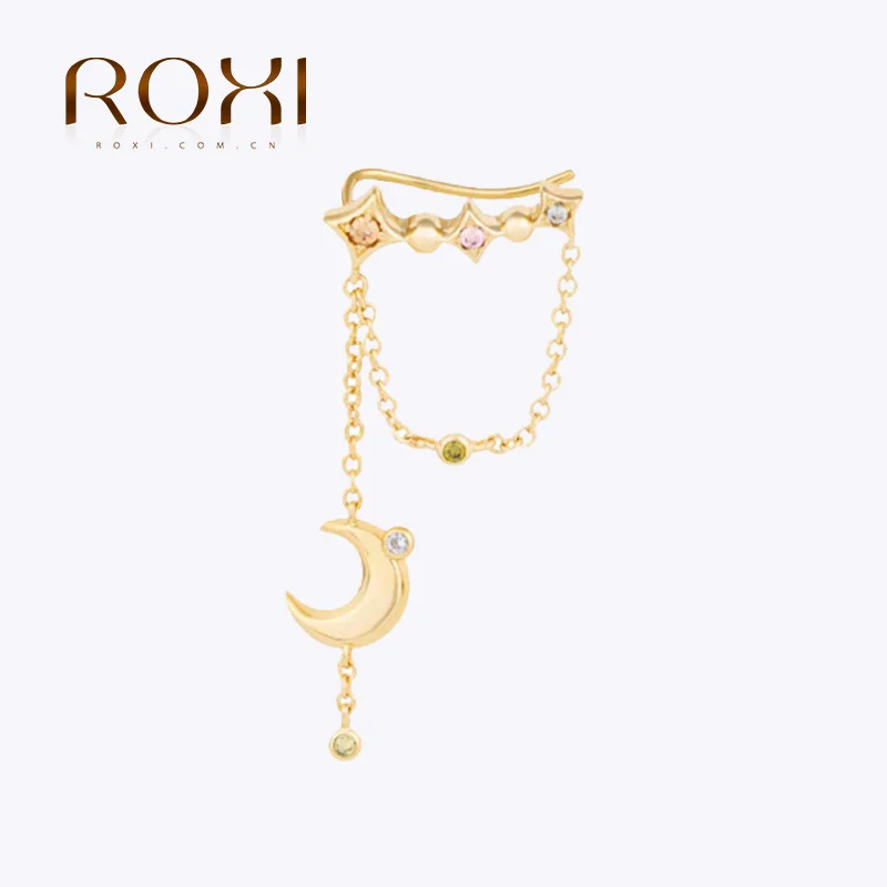 

Серьги ROXI INS с кисточками и звездами и луной, уникальные неперфорированные универсальные персонализированные серьги из серебра 925 пробы, разноцветные ювелирные украшения с бриллиантами