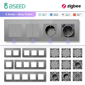 BSEED Zigbee สมาร์ทปุ่มสวิทช์ฟังก์ชั่นอะไหล่ Tuya Alexa ควบคุม EU ซ็อกเก็ตอะไหล่แผงกระจก DIY อุปกรณ์เสริม 1