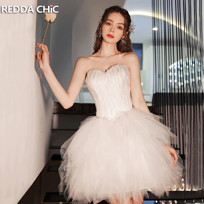Reddachic White Swan Feather Tulle Tutu Donna Strass Lace Up Corsetto Mini Dress Princess Birthday Party Cocktail One Piece