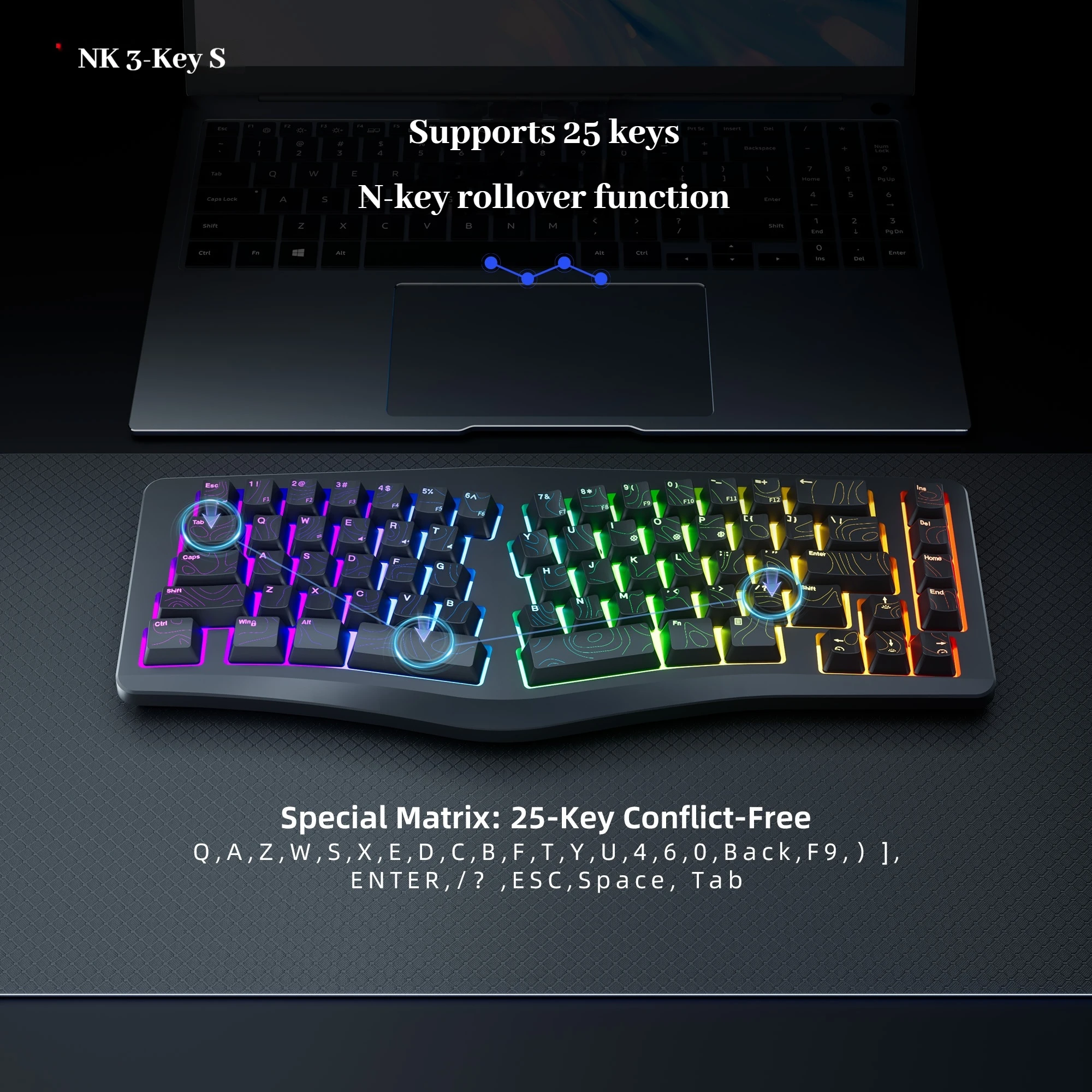 앨리스68 유선 키보드 RGB 조명 효과 69키 인체공학적 키보드 손목 보호대 타입-C 사무용 게임 키보드