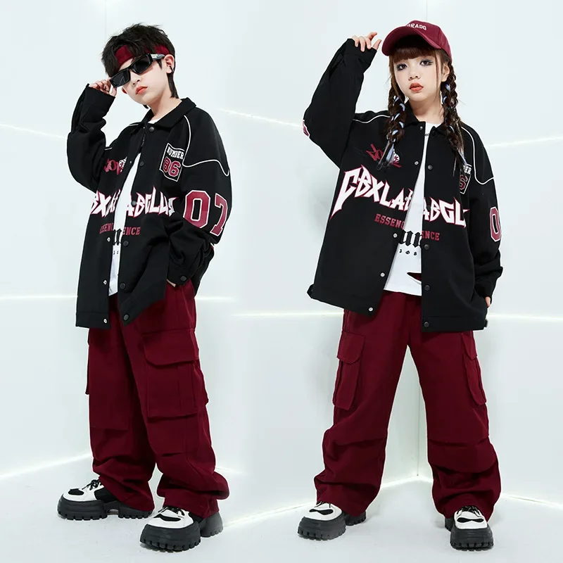 

Kids Hip Hop Fashion Baseball Jacket Cargo Pants Boys Girls Street Dance Bomber Coat Streetwear Teens Children Jazz Clothes Sets