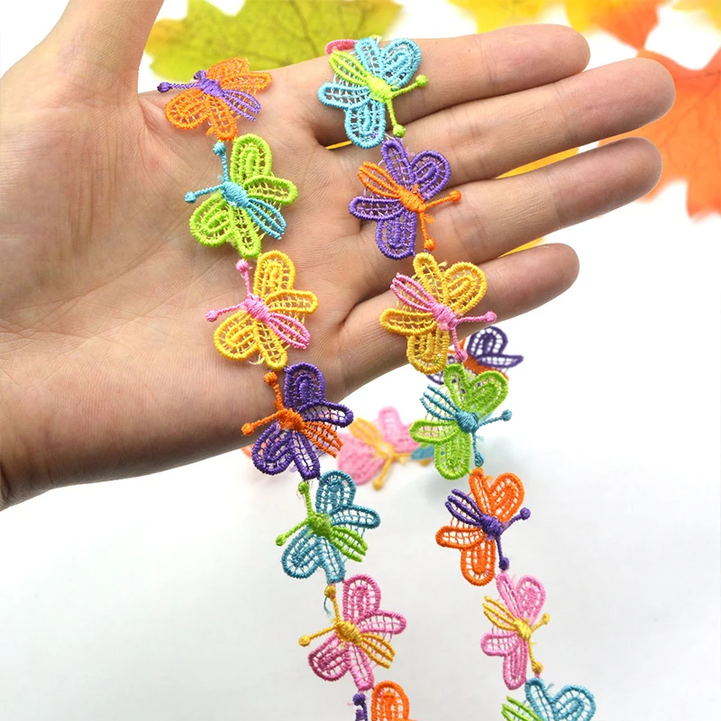 15yards Colorful Daisy Flower Embroidery Lace Butterfly Embroidered Water-Soluble Lace DIY Hat Clothing Decorative Accessories