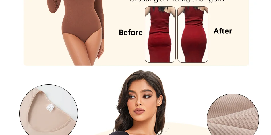 Description Picture 5 of itemFemale Underwear Open Crotch One-Piece Bodysuit Long Sleeve Seamless Waist Trainer Body Shaper Sheath Flat Belly Shapewear Woman