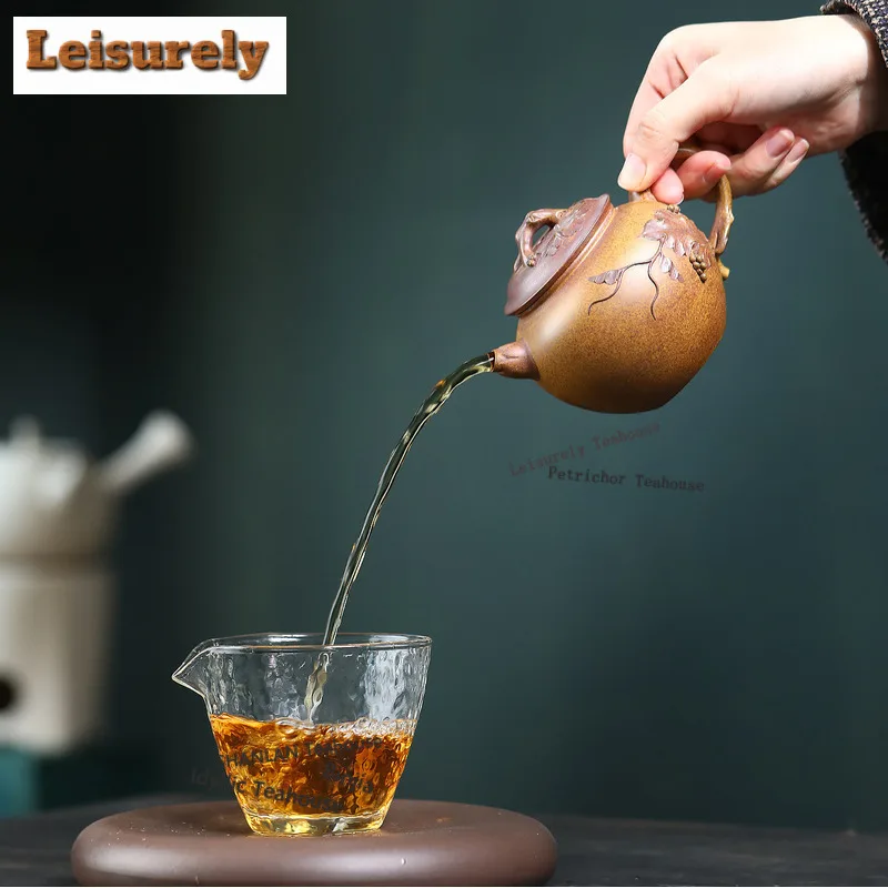 250ml Yixing Purple Clay Teapots Handmade Gourd Pot Raw Ore Wood-fired Porcelain Mud Kettle Zisha Tea Set For Tea Gift Supplies