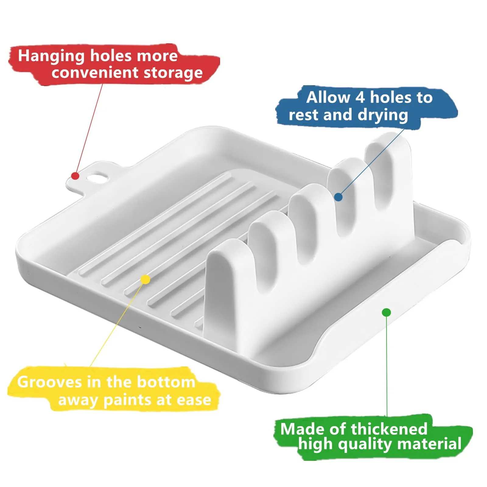 1pc 4-Slot Plastic Paint Brush Holder - Space-Saving Tension-Mounted Palette Tray with Polished Finish,Easy-Clean Art Organizer