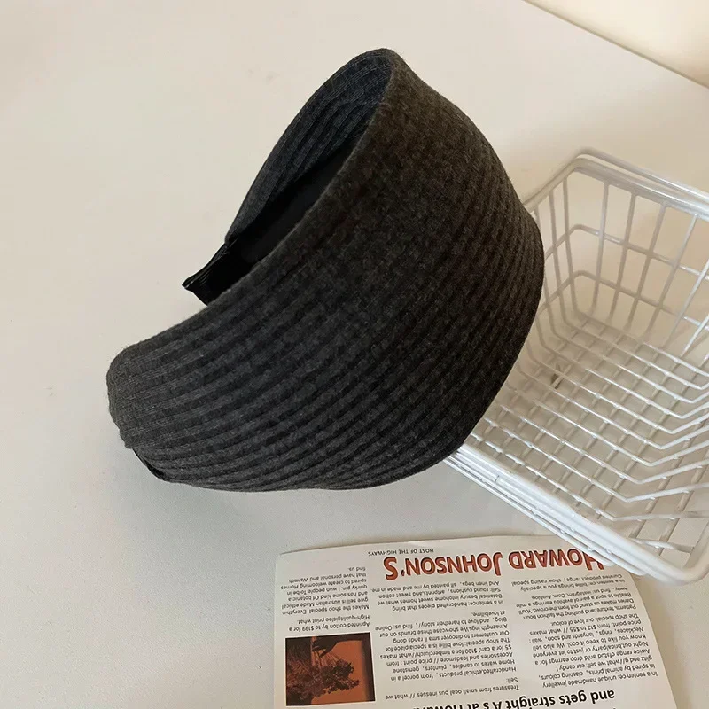 Neue Vintage Stricken Tuch Stirnbänder für Frauen Einfarbig Breiten Streifen Haarband Hohe Schädel Top Rutschfeste Elegante Haar Zubehör – Detail 6