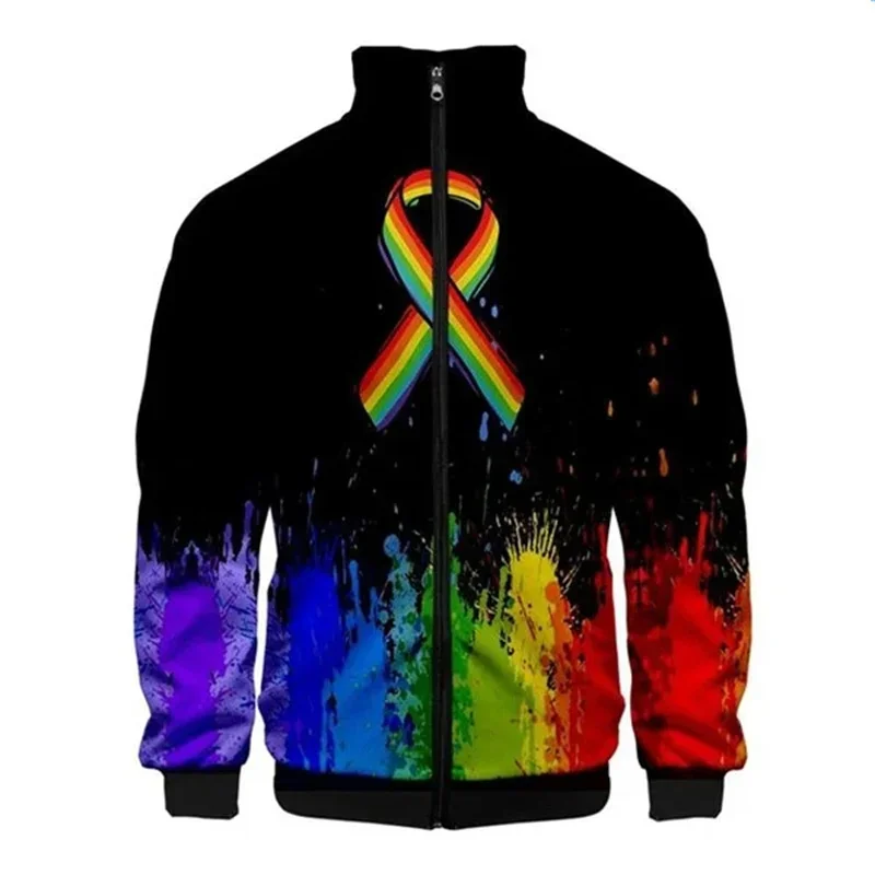 thumbnail image 1 of Chaqueta con cremallera y estampado 3D de arcoíris LGBT para hombres y mujeres, chaqueta holgada de manga larga con estampado del Día del Orgullo Gay, chaqueta con personalidad, top de calle, 1 of 5