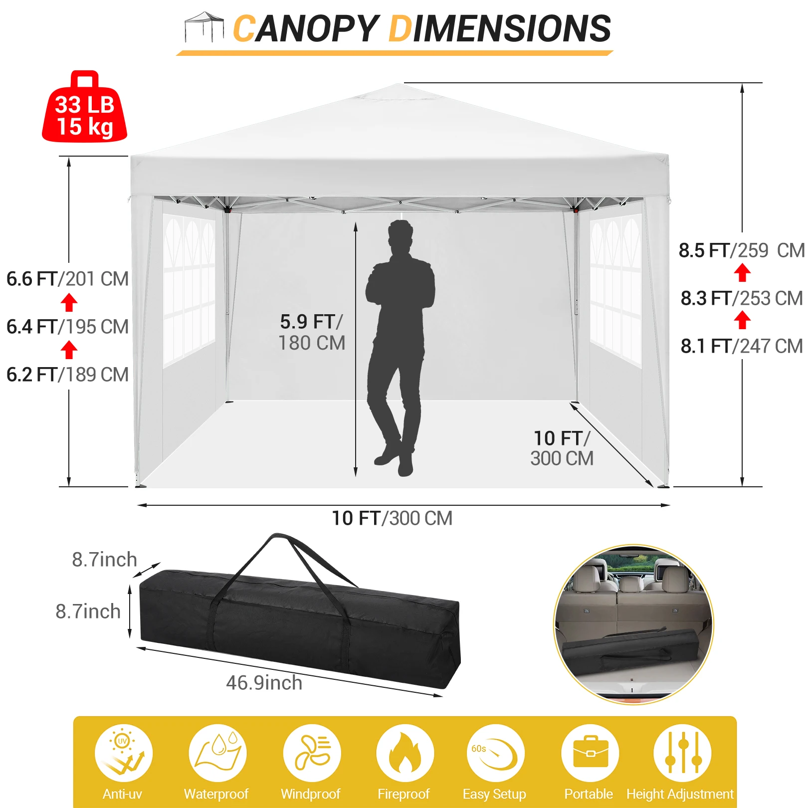 10x10 Pop Up Canopy Tent with Removable Sidewalls, Waterproof Portable Easy Up Canopy with Carry Bag, Outdoor Shelter Tents
