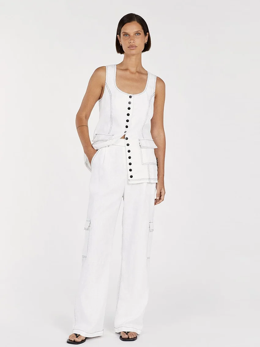 Marthaqiqi Summer Ladies Sleepwear Set O-Neck Nightwear Tank Tops Nightgowns Wide Leg Pants Casual Female Pajamas 2 Piece Suits