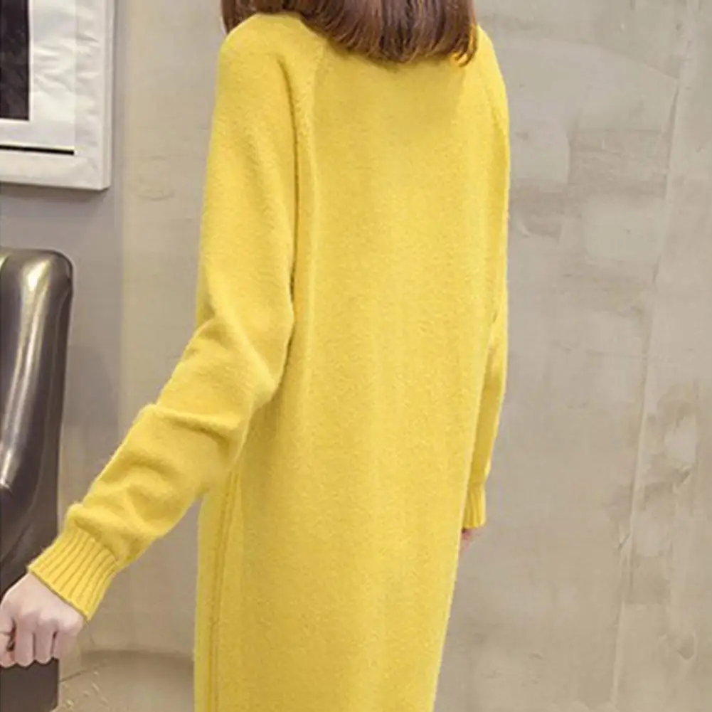 

Lady Warm Sweater Cozy V-neck Sweater Dress for Women Thick Knitted Warm Midi Pullover Soft Loose Fall Winter Knitwear Autumn