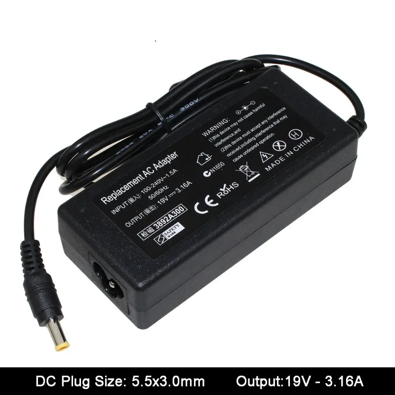 19V 3.16A 5.5x3.0mm AC Power Supply Adapter Laptop Charger For Power Adapter Samsung NP300V5A RV411 R428 RV415 RV420 RV515 R540 R510 R522 R530 Laptop