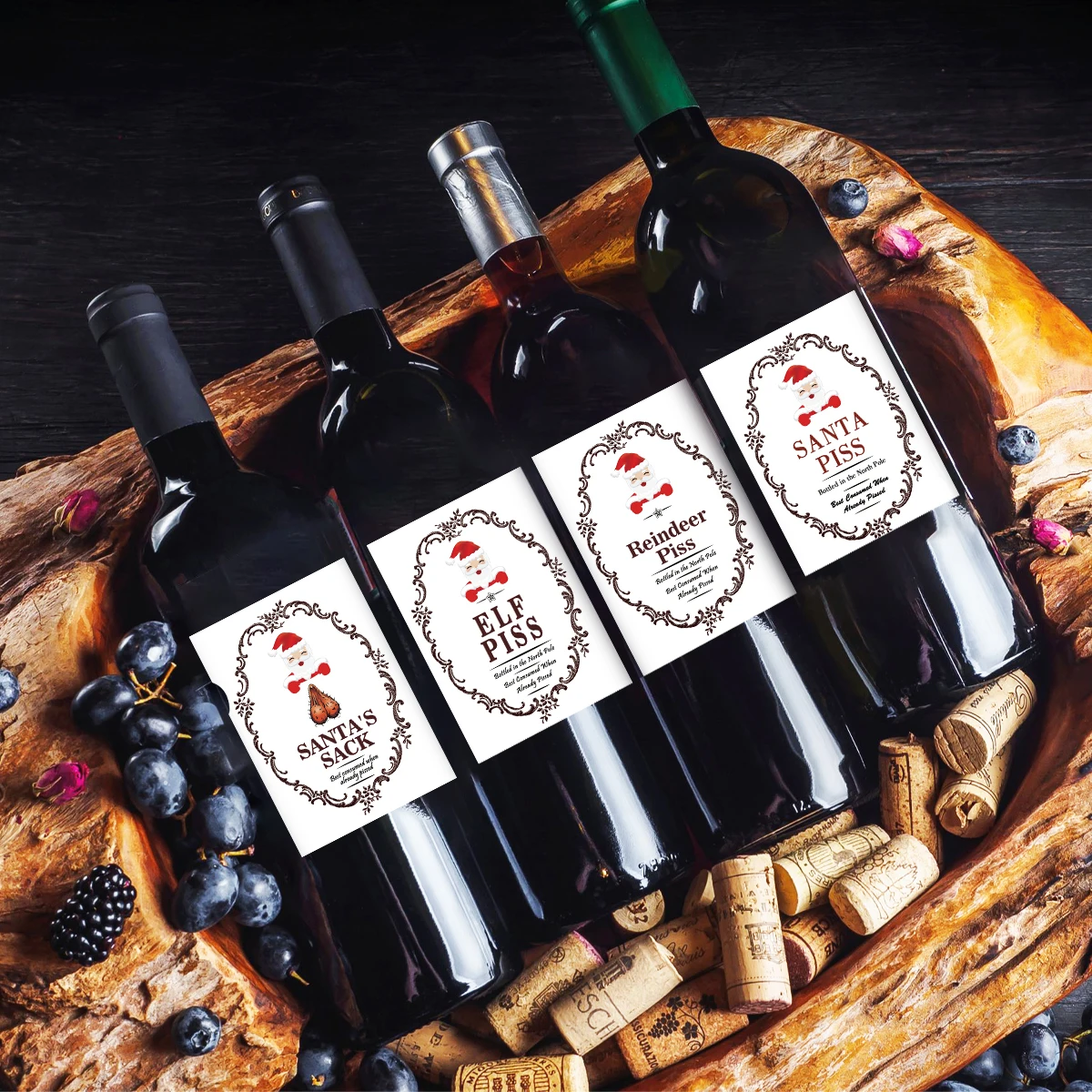5-Pack Funny Santa Claus Christmas Wine Bottle Stickers – Self-Adhesive Holiday Wine La... - SKU SWBS1640 - UGI Packaging