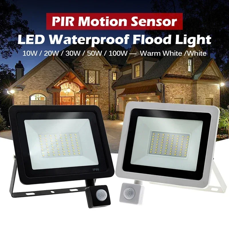 1/2PCS LED Smart Sensor Flood Light Outdoor Wall Light 220V 10W 20W 30W 50W 100W 150W Garden Waterproof Outdoor Spotlight led motion sensor light led flood light