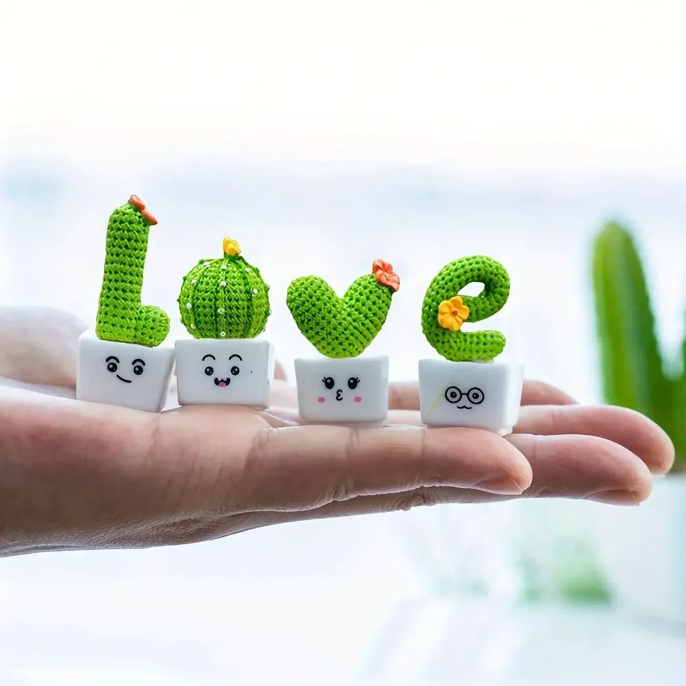 Resin Succulent Cactus Mini Green Plant Set - Home & Office Decoration