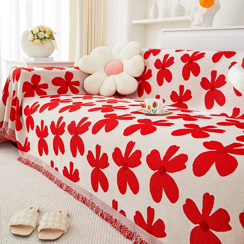 

Romantic Flowers Sofa Cover for Lovers, Soft Towel Blanket for Living Room Decor, Universal Anti-cat Scratch Couch Slipcover
