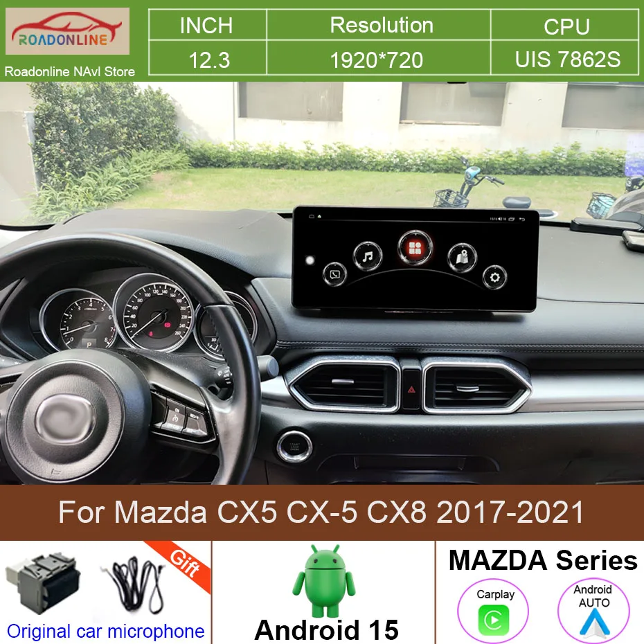 Reproductor Multimedia de Video con Pantalla QLED de 12.3 Pulgadas para Mazda CX5 CX-5 CX8 2017-2021, CarPlay Android 15, Radio para Auto, 8+256GB, WiFi, 4G 1