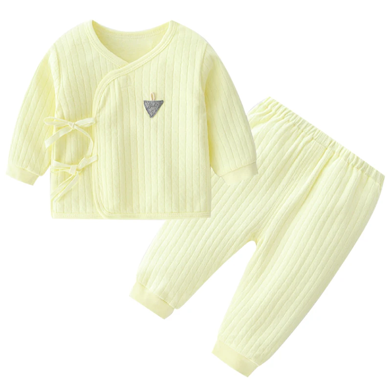 2Piece Spring Newborn Clothes 0 3 Months Underwear Solid Cute Cotton Tops+Pants Baby Costume Infant Girl Boy Clothing Set BC2254