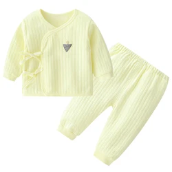 2Piece Spring Newborn Clothes 0 3 Months Underwear Solid Cute Cotton Tops+Pants Baby Costume Infant Girl Boy Clothing Set BC2254