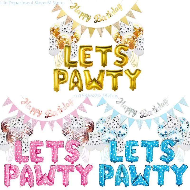 

Pet Happy Birthday with for Banner Foil Ballons Colorful Flags for Car Dog K