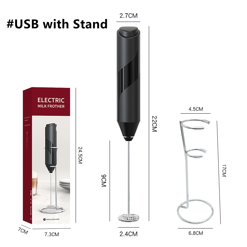 Oplaadbare melkopschuimer met standaard, met oplaadstandaard, handdrankmixer voor koffie, latten, cappuccino, matcha, werkt op batterijen, elektrische roerder koffiemixer toverstaf