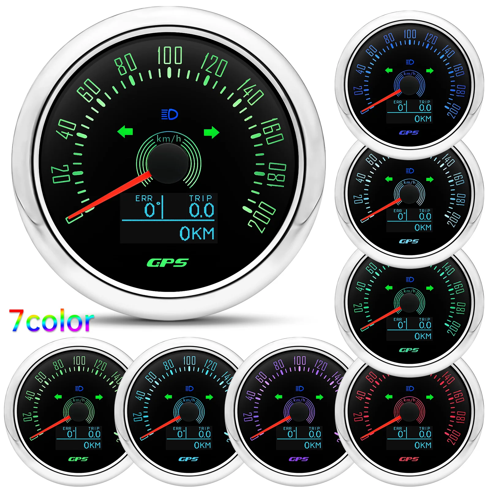 85MM GPS Speedometer 0-160MPH 0-200KMH With GPS Antenna 7 Colors Backlight Digital LED Odometer Gauge for 12V24V Car Boat Marine speed gauges speed meter