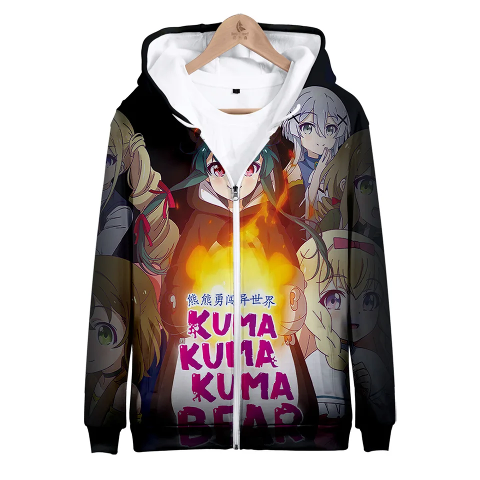 Kuma Kuma Kuma Bear Anime Zipper Hoodies 3D Unisex Fashion