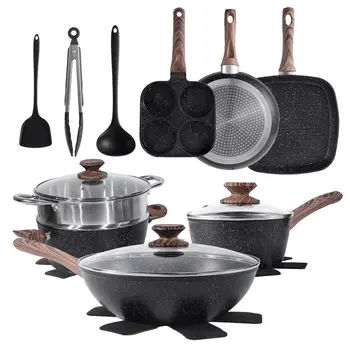 17Pcs Ceramic Cookware Set, Nonstick NonToxic Healthy Pots and Pans, HeatResistant Handles, Induction Cookware Sets with Frying 1