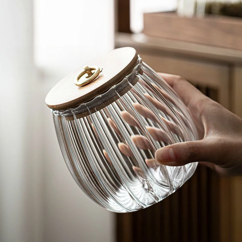 

Bottles Jar Glass Food Container Kitchen Storage Airtight Canister Grains Tea Coffee Beans Grains Candy Jars Wood Lid Containers