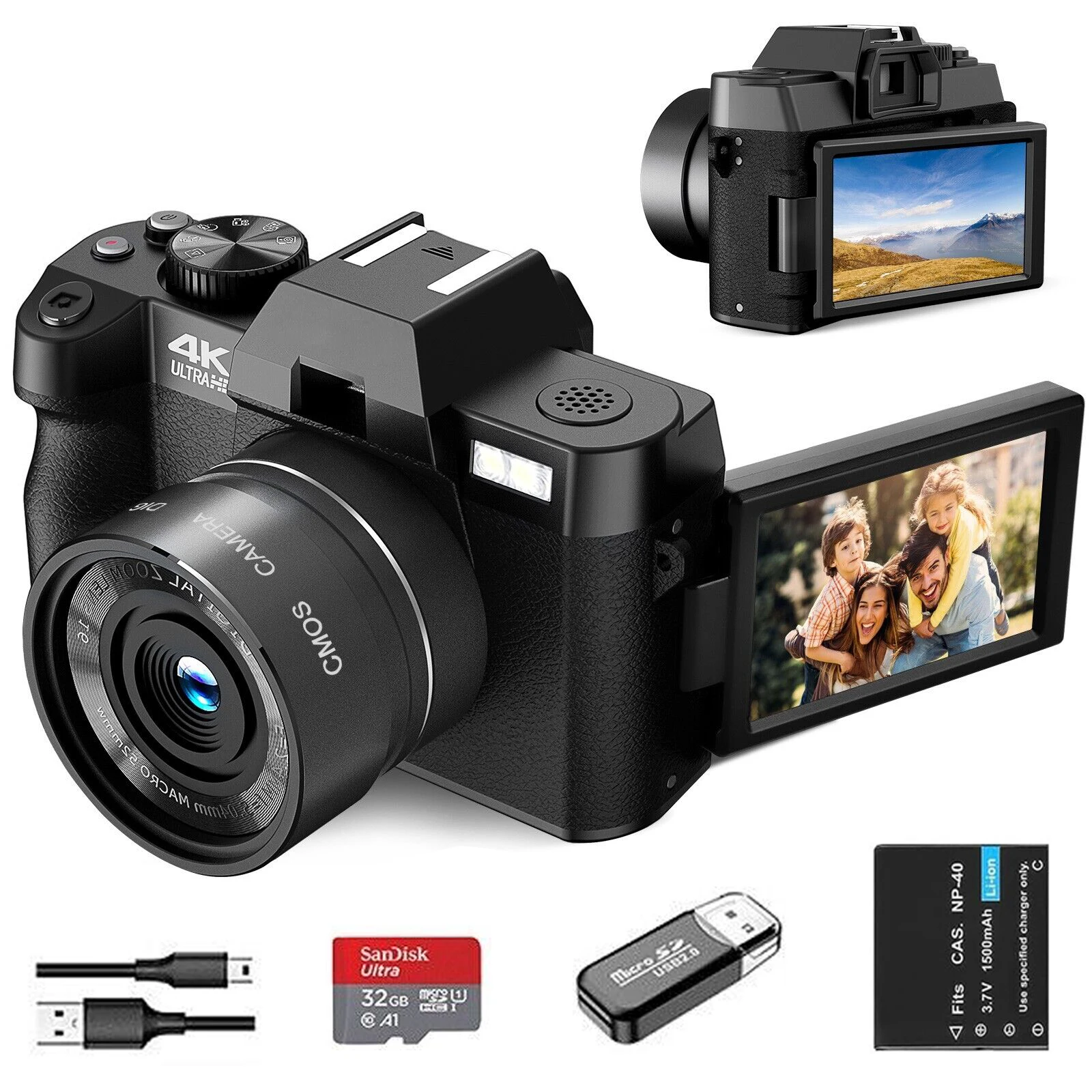G-Anica 컴팩트 디지털 사진 카메라, 4K 와이파이 웹캠, 빈티지 브이로그 비디오 레코더, 유튜브 48MP 캠코더, 16X 디지털 카메라