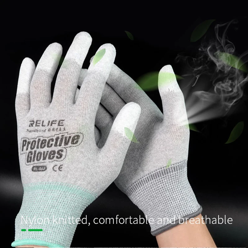 RELIFE RL-063 Anti-Static Gloves Non-slip ESD Electronic Working Gloves PU Insulation Coated Finger Protection For Phone Repair anti static gloves