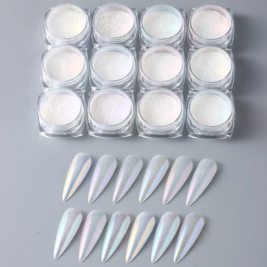 Nail Pigment 12pcs Aurora Neon Shimmer Glitter Ice Muscle Nail Pigment Powder Fine Chrome Rubbing Dust Mirror Polish Decorations