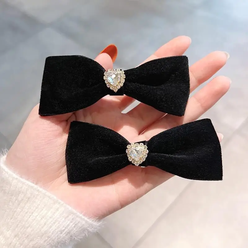 2Pcs Love Rhinestone Hairpin Girls Cute Bownot Hair Clips Retro Back Head Side Bangs Hairpin Women's Hair Accessories