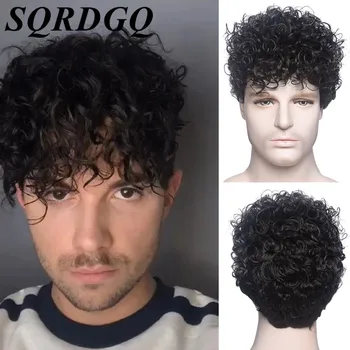 Parrucche ricci crespi corti per capelli sintetici per uomo parrucca nera Ombre parrucca Cosplay marrone parrucca sintetica per parrucche naturali fatte a macchina maschili