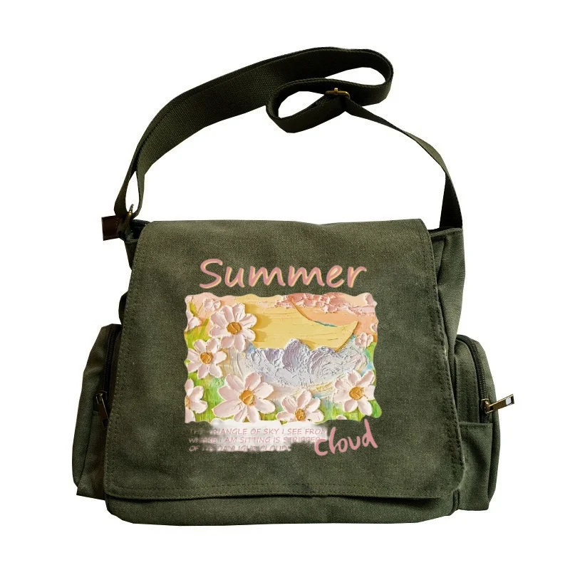 Classic Ladies Crossbody Bag Fashion Retro Printing Satchel Creative Oil Painting Landscape Large Capacity Shoulder Bag