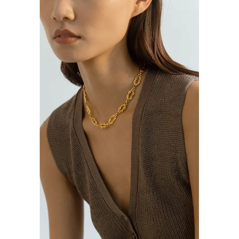 

Brass With 18K Gold Braided Knot Statement Chain Necklaces Women Jewelry Punk Party Designer Club T Show Korea Japan