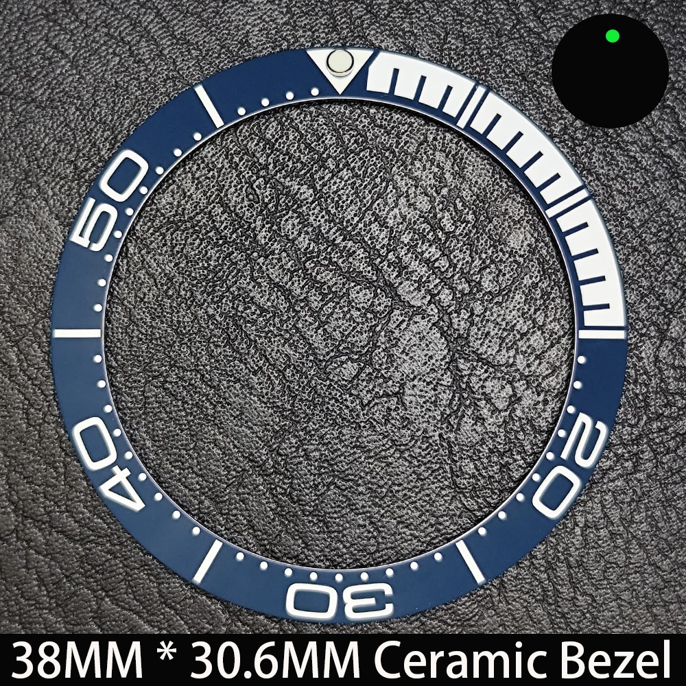 Elegant Blue Luminous Bezel GMT and Diving Watch Insert, Sloping 38mm x 30.6mm Ceramic/Aluminum