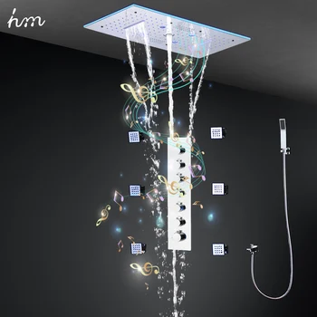 ระบบอาบน้ำแบบควบคุมอุณหภูมิด้วยเสียงดนตรี Hm ขนาด12X24นิ้ว300X600มม. ชุดหัวฝักบัวสายฝน LED ติดเพดานขนาด2นิ้ว 1