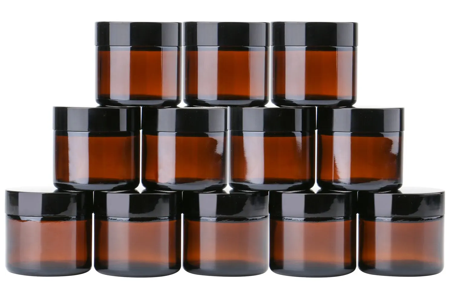 2 oz Round Glass Jars (12 Pack) Empty Cosmetic Containers with Inner Liners black Lids and Glass Sample jar