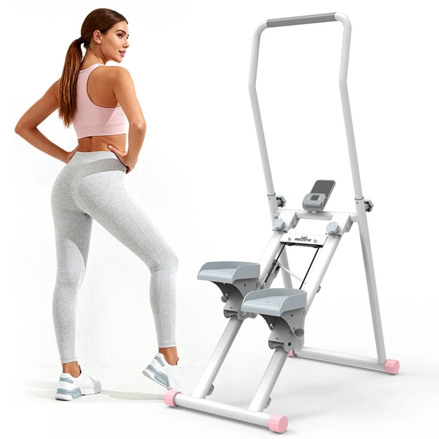 Foldable Stair Stepper for Home Gym, 6-Level Adjustable Handlebar Stair Climber with LCD Monitor, Adjustable Resistance Pedals,