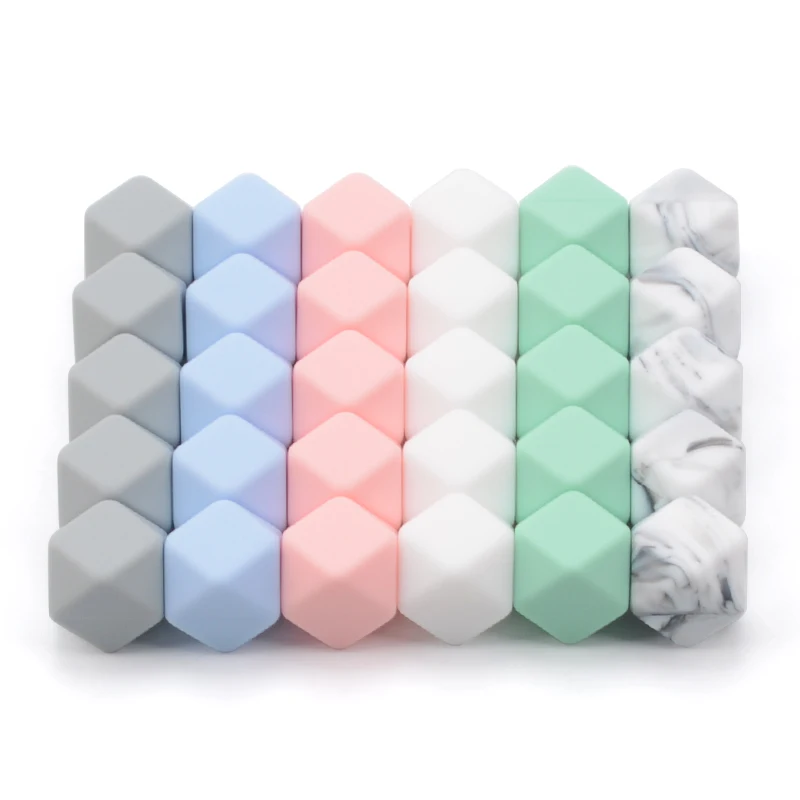 LOFCA10pcs 14mm 미니 육각형 실리콘 구슬 Teether BPA 무료 DIY 목걸이 젖꼭지 체인 젖니가 남 관리