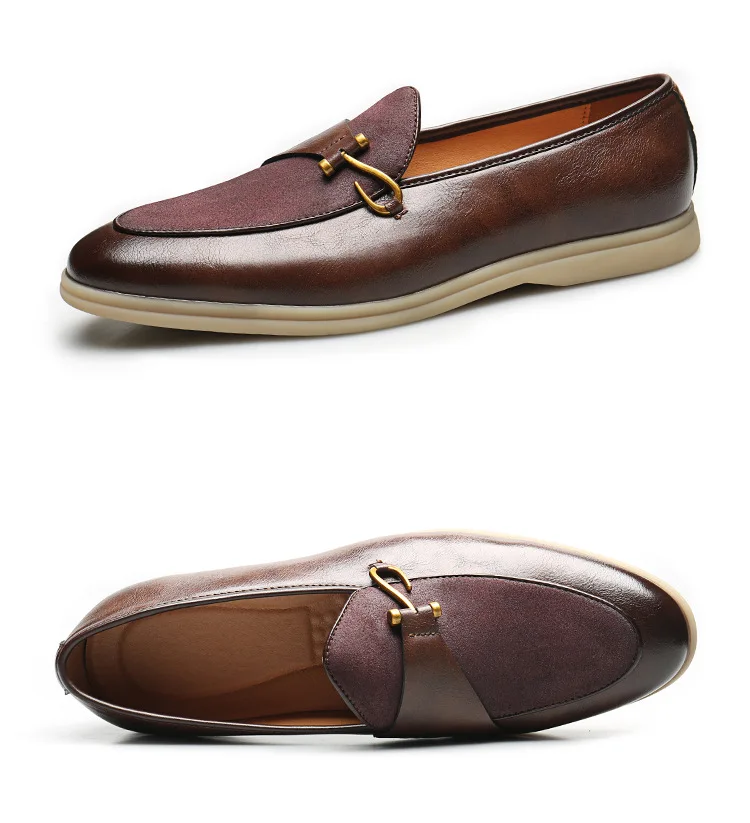 Brand Men's Casual Leather Shoes Mens Fashion Patchwork Party Wedding Loafers Moccasins Men Slip-on Comfortable Driving Flats