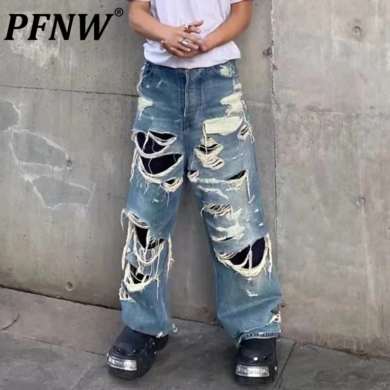 

PFNW High Street Men's Ripped Jeans Washed Worn Out Male Niche Design Denim Pants Vintage Casual Pants 2023 Autumn New 28W2383