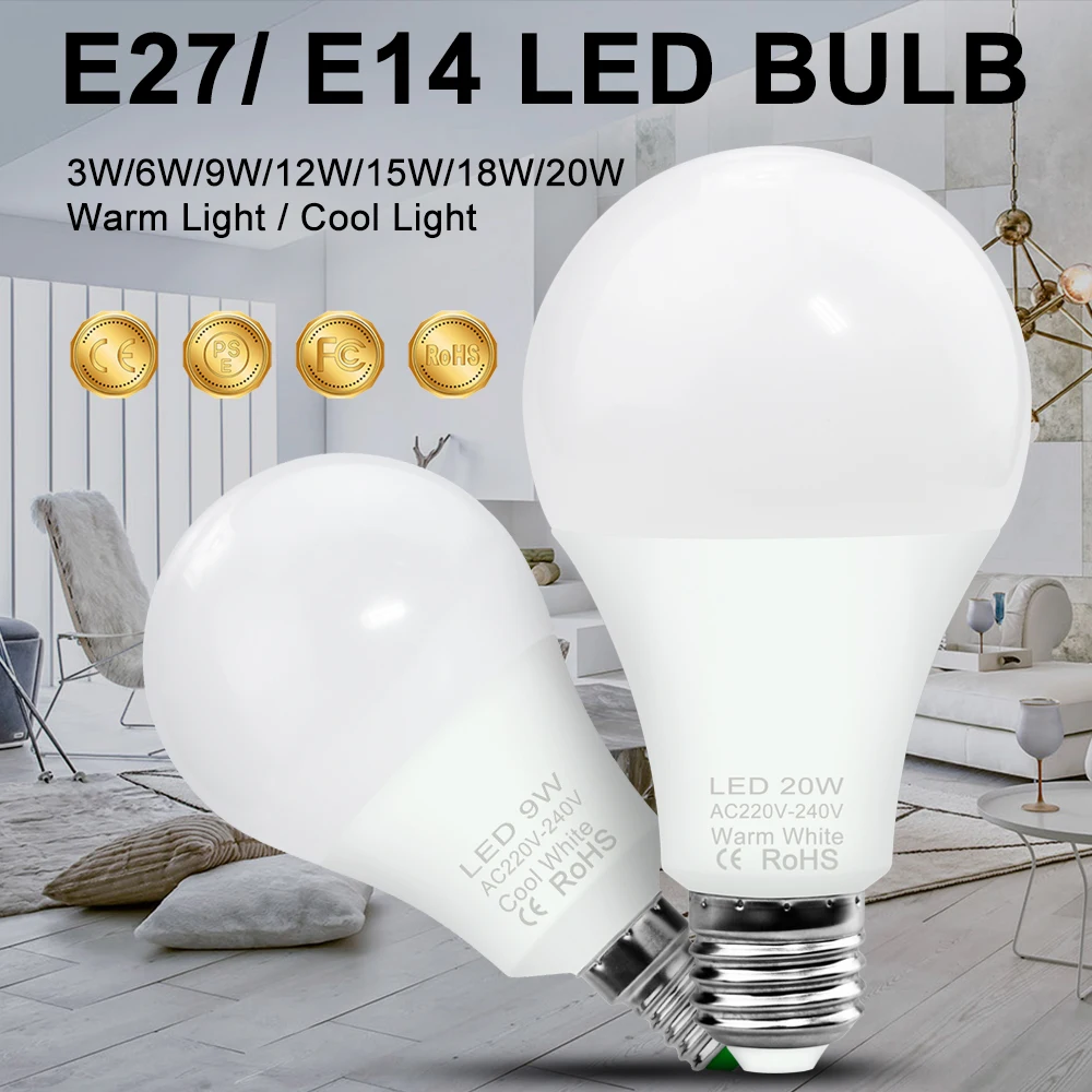 

LED Bulb E27 Lamp E14 Light 3W 6W 9W 12W 15W 18W 20W 220V Bombillas LED Chandeliers 240V Ampoule For Home Energy Saving Lighting