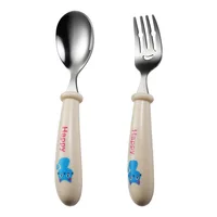2pcs/Set Baby Gadget Tableware Children Utensil Stainles Steel Toddler Dinnerware Cutlery Cartoon Infant Food Feeding Spoon Fork 2